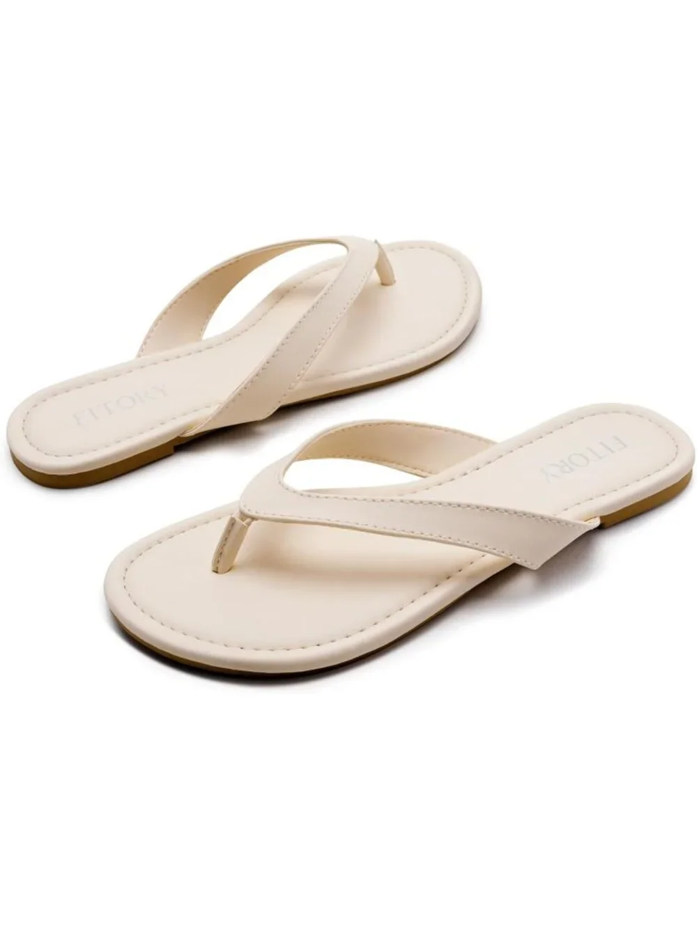Women's Beige Casual Flip Flops Comfortable Thong Walking Slide Summer Beach